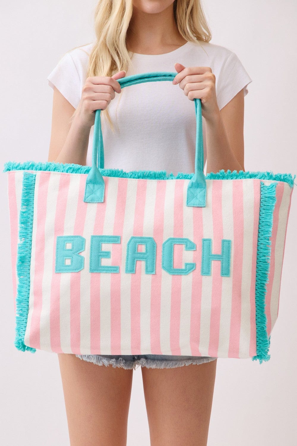 MB0331 Striped Terry Cloth Beach Tote Bag - MiMi Wholesale