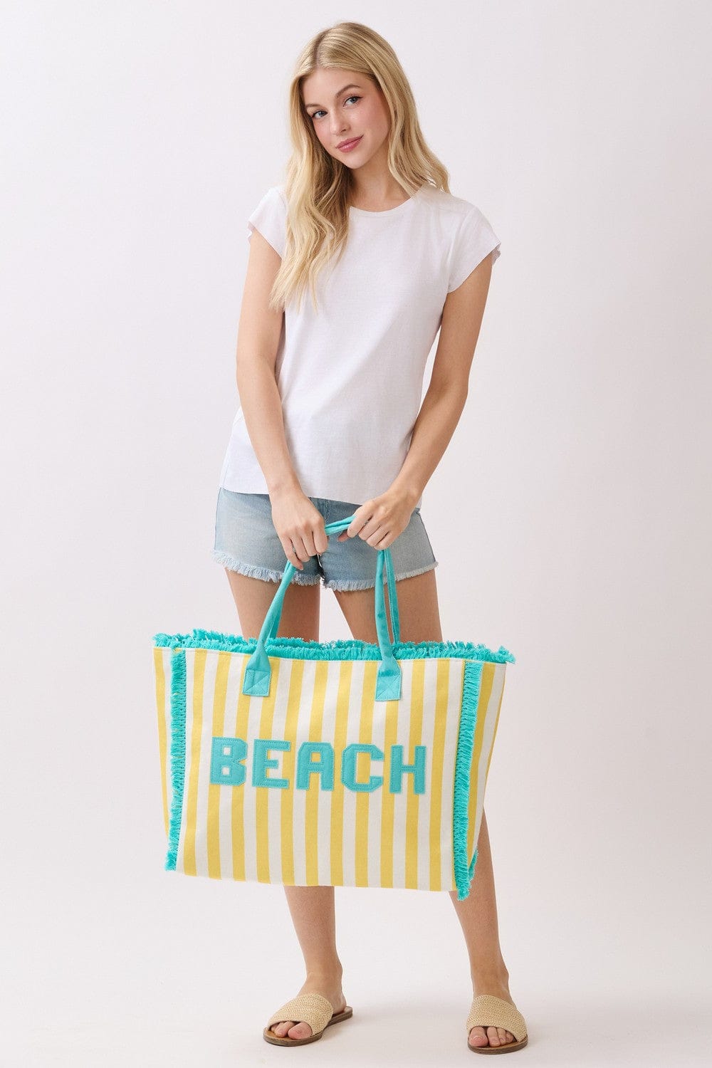 MB0331 Striped Terry Cloth Beach Tote Bag - MiMi Wholesale