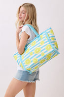 MB0332 Lemon Stripe Fringe Beach Tote Bag - MiMi Wholesale