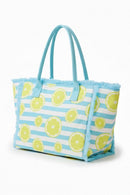 MB0332 Lemon Stripe Fringe Beach Tote Bag - MiMi Wholesale