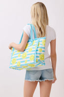 MB0332 Lemon Stripe Fringe Beach Tote Bag - MiMi Wholesale