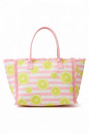 MB0332 Lemon Stripe Fringe Beach Tote Bag - MiMi Wholesale