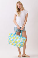 MB0332 Lemon Stripe Fringe Beach Tote Bag - MiMi Wholesale