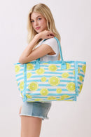 MB0332 Lemon Stripe Fringe Beach Tote Bag - MiMi Wholesale