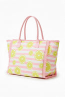 MB0332 Lemon Stripe Fringe Beach Tote Bag - MiMi Wholesale