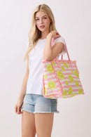 MB0332 Lemon Stripe Fringe Beach Tote Bag - MiMi Wholesale