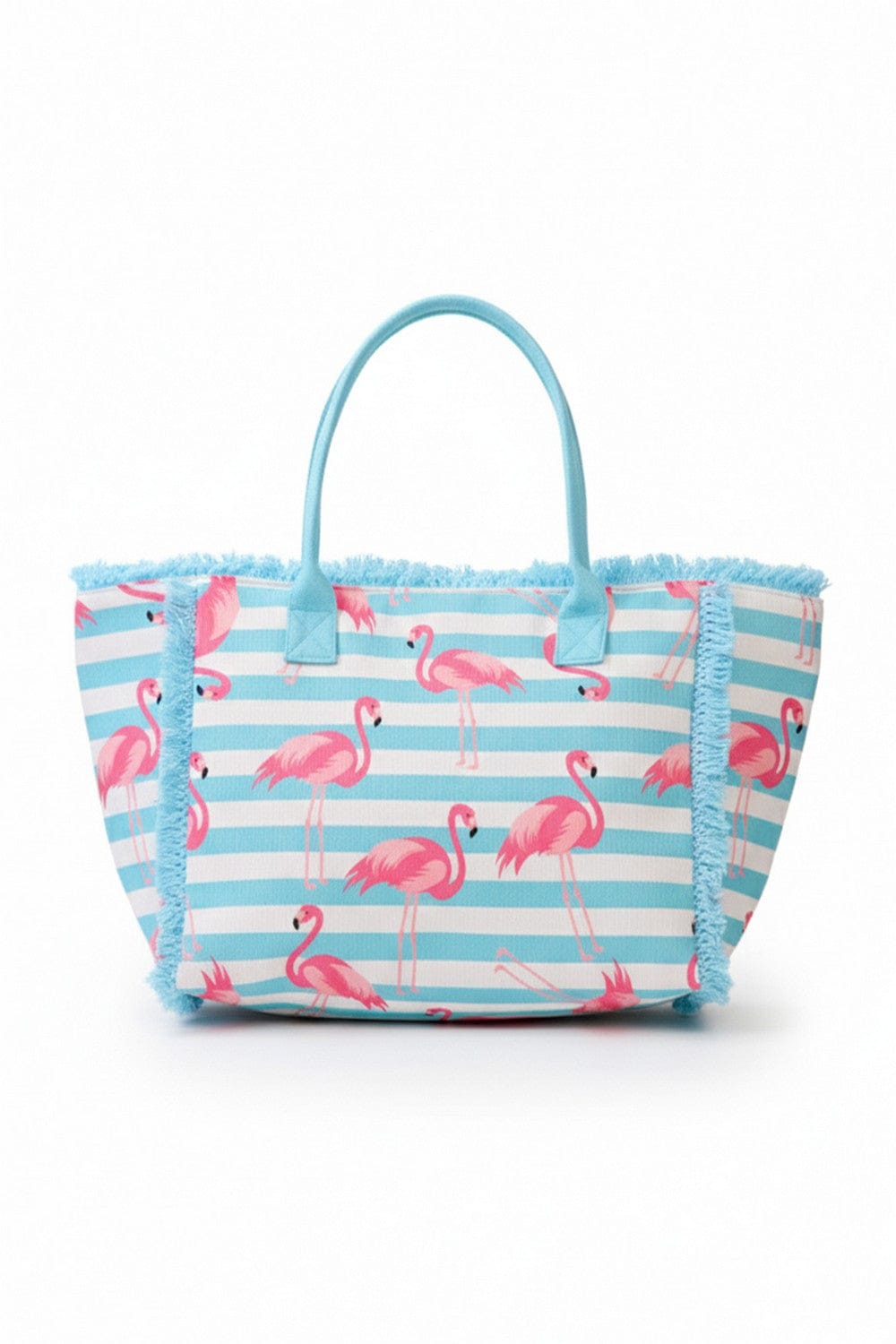 MB0335 Flamingo Stripe Fringe Beach Tote Bag - MiMi Wholesale
