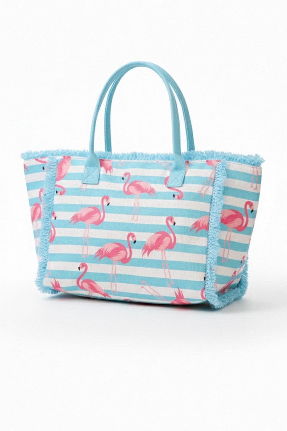 MB0335 Flamingo Stripe Fringe Beach Tote Bag - MiMi Wholesale