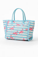 MB0335 Flamingo Stripe Fringe Beach Tote Bag - MiMi Wholesale