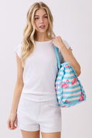 MB0335 Flamingo Stripe Fringe Beach Tote Bag - MiMi Wholesale