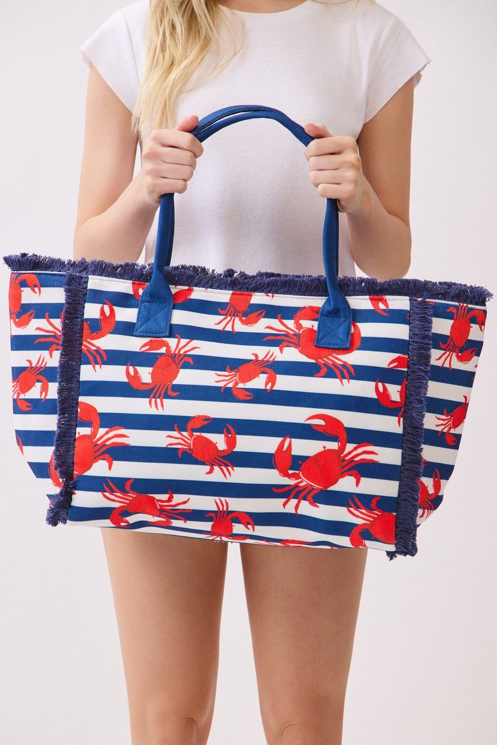 MB0336 Crab Stripe Fringe Beach Tote Bag - MiMi Wholesale