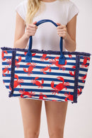 MB0336 Crab Stripe Fringe Beach Tote Bag - MiMi Wholesale