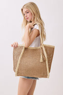 MB0338 Two Tone Woven Straw Beach Tote Bag - MiMi Wholesale