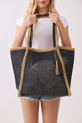 MB0338 Two Tone Woven Straw Beach Tote Bag - MiMi Wholesale