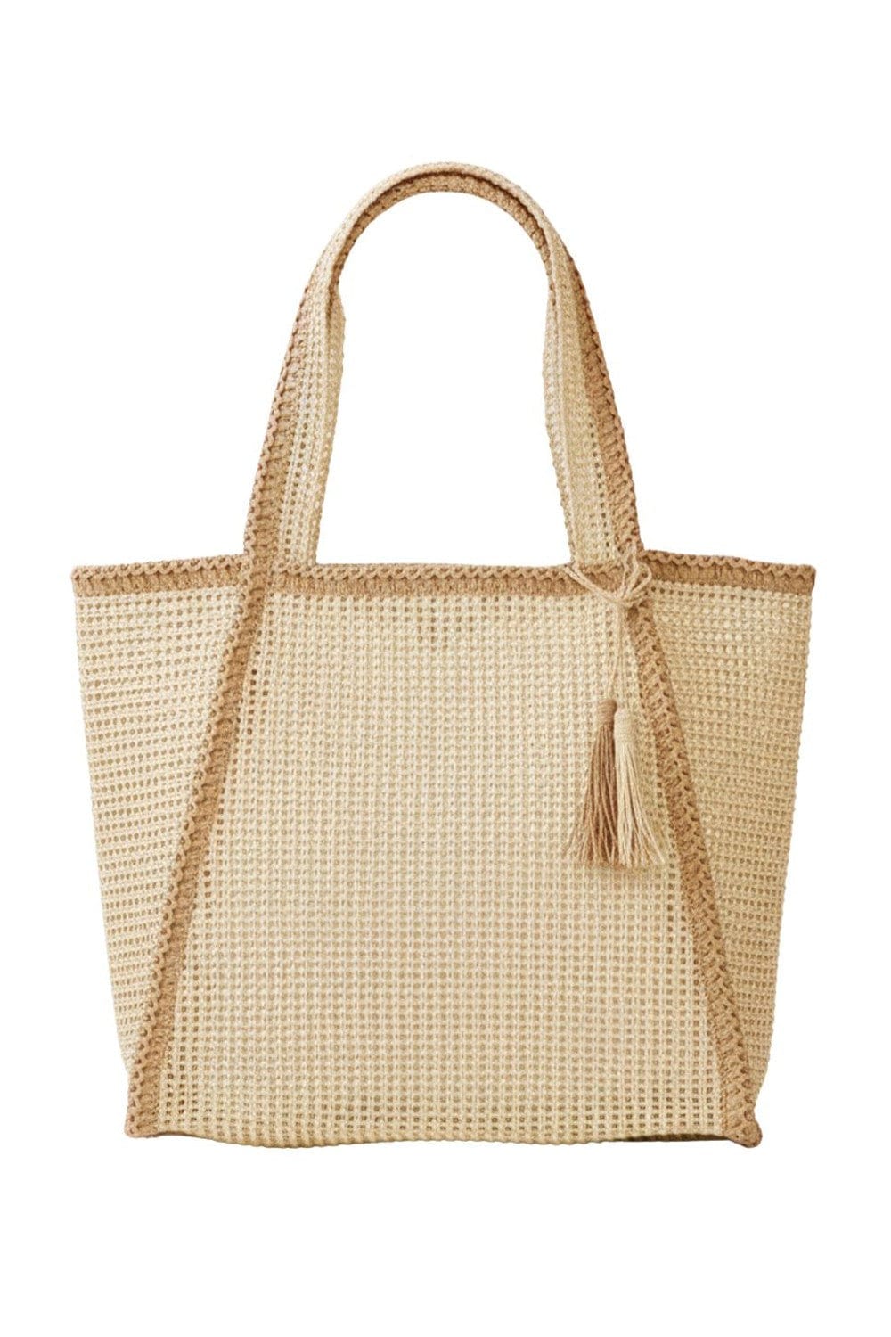 MB0338 Two Tone Woven Straw Beach Tote Bag - MiMi Wholesale