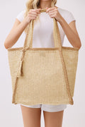 MB0338 Two Tone Woven Straw Beach Tote Bag - MiMi Wholesale