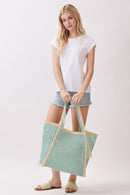 MB0338 Two Tone Woven Straw Beach Tote Bag - MiMi Wholesale