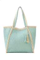 MB0338 Two Tone Woven Straw Beach Tote Bag - MiMi Wholesale