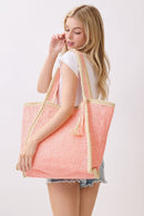 MB0338 Two Tone Woven Straw Beach Tote Bag - MiMi Wholesale
