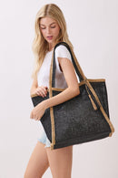 MB0338 Two Tone Woven Straw Beach Tote Bag - MiMi Wholesale