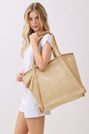 MB0338 Two Tone Woven Straw Beach Tote Bag - MiMi Wholesale