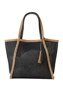 MB0338 Two Tone Woven Straw Beach Tote Bag - MiMi Wholesale