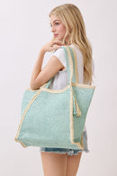 MB0338 Two Tone Woven Straw Beach Tote Bag - MiMi Wholesale