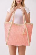 MB0338 Two Tone Woven Straw Beach Tote Bag - MiMi Wholesale