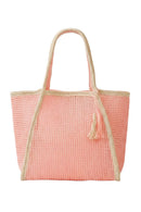 MB0338 Two Tone Woven Straw Beach Tote Bag - MiMi Wholesale