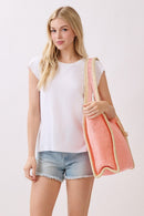 MB0338 Two Tone Woven Straw Beach Tote Bag - MiMi Wholesale