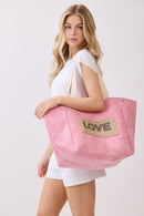 MB0340 2 in 1 Love Patch Canvas Bucket Tote Bag - MiMi Wholesale