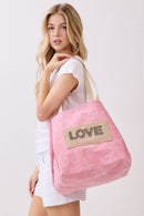 MB0340 2 in 1 Love Patch Canvas Bucket Tote Bag - MiMi Wholesale