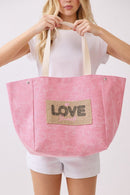 MB0340 2 in 1 Love Patch Canvas Bucket Tote Bag - MiMi Wholesale