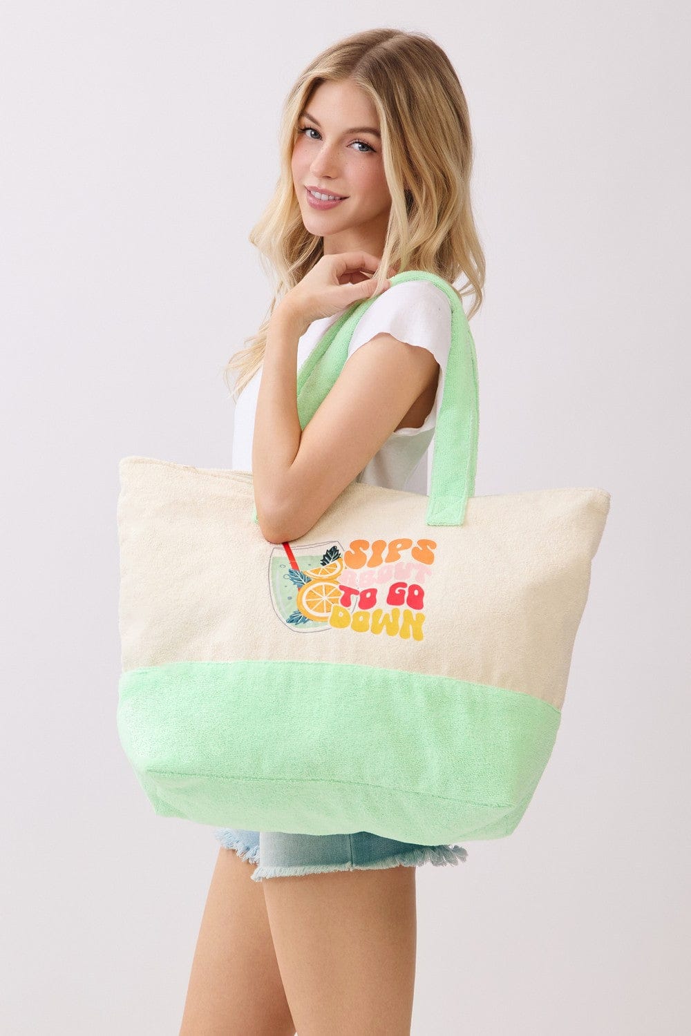 MB0342 Sips About To Go Down Terry Beach Tote Bag - MiMi Wholesale