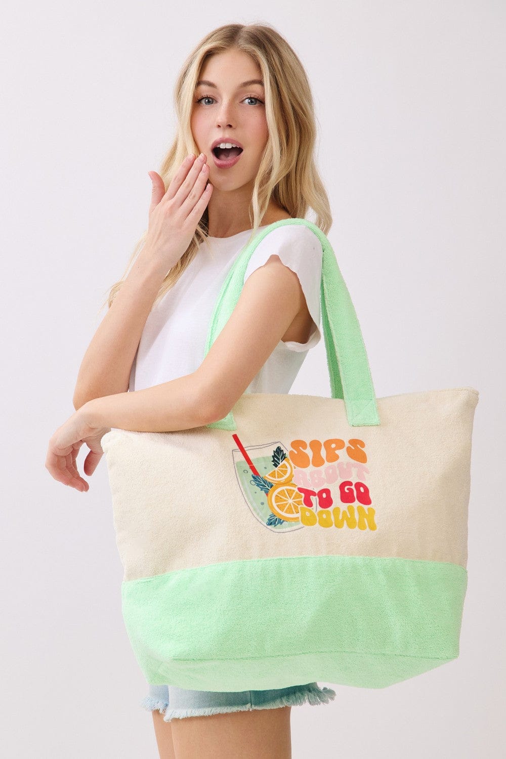 MB0342 Sips About To Go Down Terry Beach Tote Bag - MiMi Wholesale