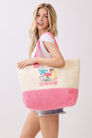 MB0344 Hello Summer Flamingo Terry Beach Tote Bag - MiMi Wholesale