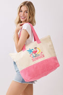 MB0344 Hello Summer Flamingo Terry Beach Tote Bag - MiMi Wholesale