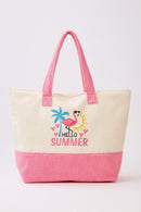 MB0344 Hello Summer Flamingo Terry Beach Tote Bag - MiMi Wholesale