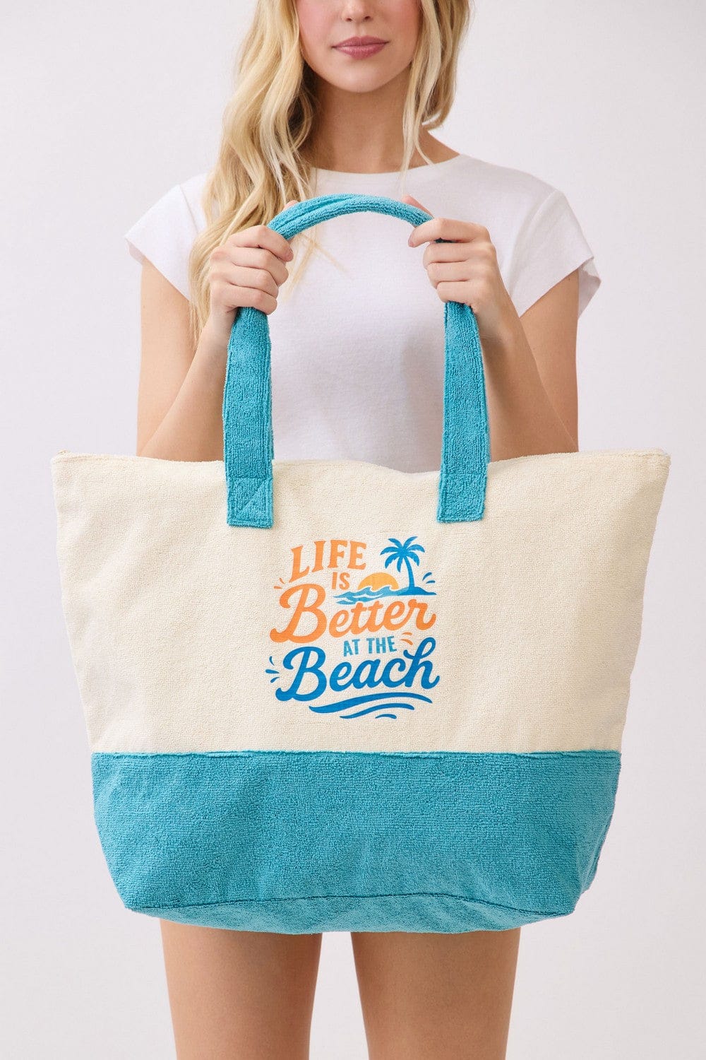 MB0346 Palm Tree Life Is Better At The Beach Terry Tote Bag - MiMi Wholesale