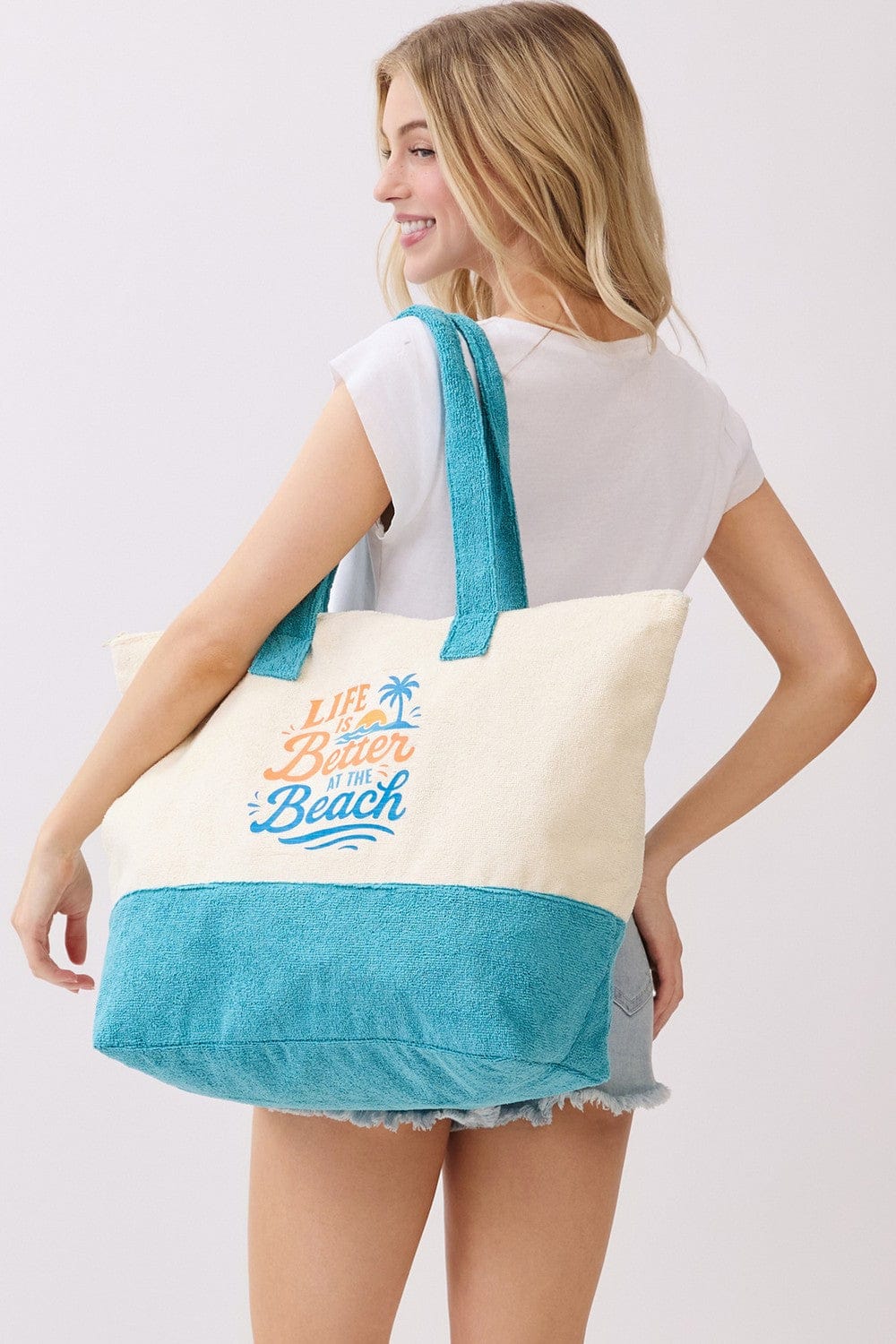 MB0346 Palm Tree Life Is Better At The Beach Terry Tote Bag - MiMi Wholesale
