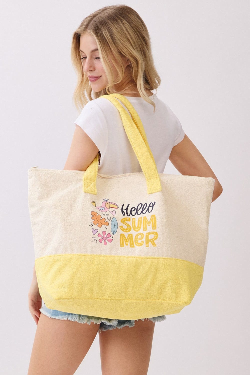 MB0348 Hello Summer Parrot Terry Beach Tote Bag - MiMi Wholesale