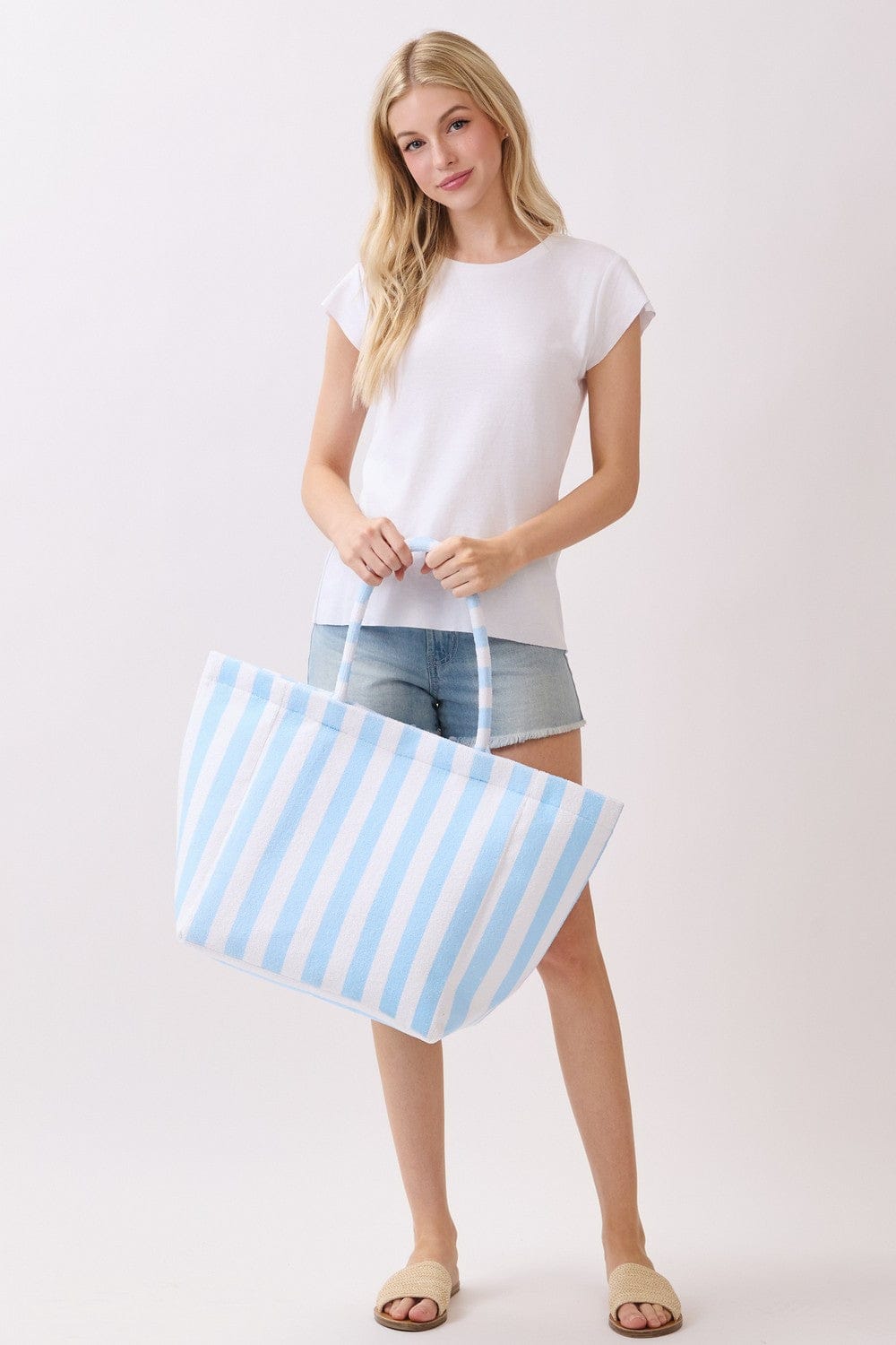 MB0351 Striped Terry Beach Tote Bag - MiMi Wholesale