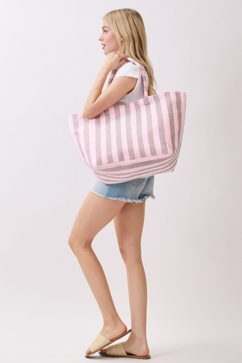 MB0351 Striped Terry Beach Tote Bag - MiMi Wholesale