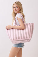 MB0351 Striped Terry Beach Tote Bag - MiMi Wholesale