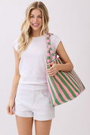 MB0351 Striped Terry Beach Tote Bag - MiMi Wholesale