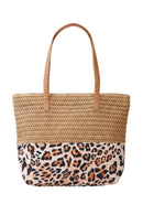 MB0352 Leopard Print Straw Tote Bag - MiMi Wholesale