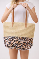 MB0352 Leopard Print Straw Tote Bag - MiMi Wholesale