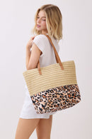 MB0352 Leopard Print Straw Tote Bag - MiMi Wholesale