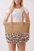 MB0352 Leopard Print Straw Tote Bag - MiMi Wholesale