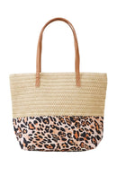 MB0352 Leopard Print Straw Tote Bag - MiMi Wholesale
